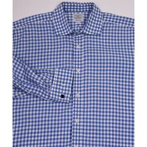 Hackett London Blue/White Gingham Check French Cuff Dress Shirt (42) 16.5-34